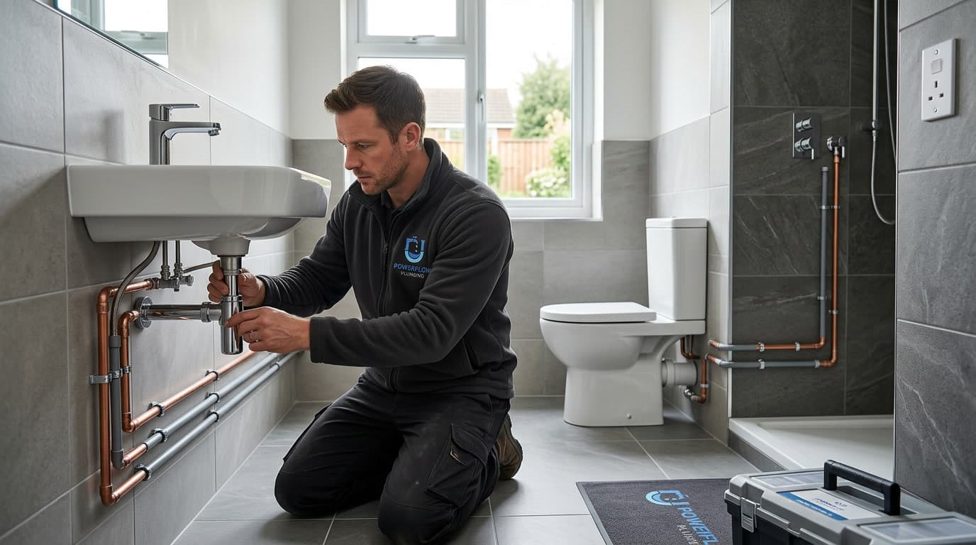 Bathroom plumbing refurbishment in progress